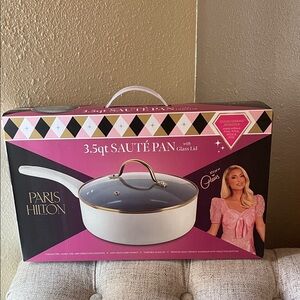 Paris Hilton White and Gold Sauté Pan with Glass Lid